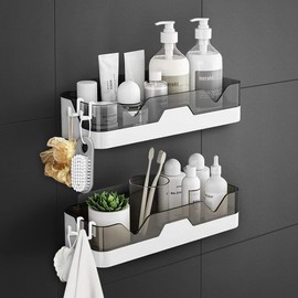 WeshyiGo 2 Pack Shower Caddy, Separable Shower Organizer with Hooks, No Drilling, Double Layer Shower Shelf for Bathroom and Kitchen (Grey)