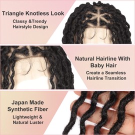 Kalyss 38" Full Double Lace Triangle Knotless Faux Locs Braided Wigs Curly Wavy Cornrow Twist Braided Wigs with Baby Hair Black Synthetic Lace Frontal Twisted Braids Wig for Women