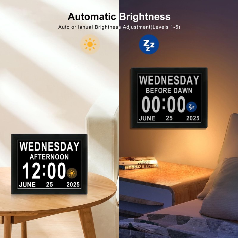 Dementia Clock for Seniors, 8-Inch Digital Clock with Large Display,