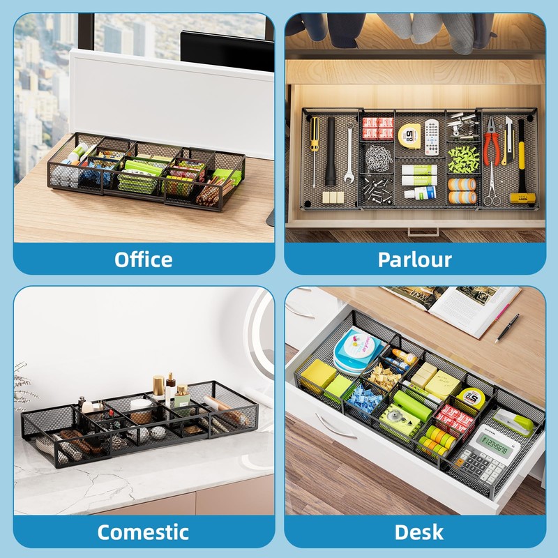 Marbrasse Expandable Desk Drawer Organizer, Mesh Drawer Organizer Tray with