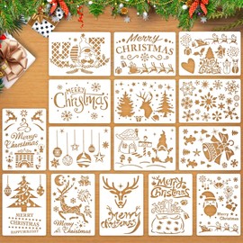 Augshy Christmas Stencils Reusable, 15 Pcs A4 Christmas Window Stencils for Painting, Holiday Stencils for Painting on Wood Sign DIY Crafts Fabric Canvas Winter Decor (8 X 11 Inch)