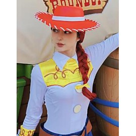 KiyaCos Long Bright Red Jessie Wigs Women's Cow Cosplay Wig Braided Haloween Cosplay Wigs