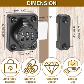 PATIKIL Combination Cabinet Latch,2 Pcs Zinc Alloy Mechanical Keyless Password Lock 3-Digit Password Cabinet Lock Safety Lock with Screw for Cabinet Drawer Cupboard, Black