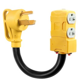 30 Amp to 20 Amp 110V RV Distribution Adapter,NEMA 10-30P to NEMA 4X 5-20R/ 5-15R RV 3Prong to Mutiple Household Outlet w/ 20Amp Circuit Breaker RV Generator Distribution Cord 1FT