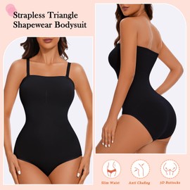 ciksob Body moldeador sin tirantes para mujer, sin costuras, triangular, control de abdomen, adelgazante, levantador de glúteos, Negro -, M