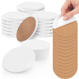 50 Pack Ceramic Tiles for Crafts Coasters, Round White Tiles Unglazed 4-Inches with Cork Backing Pads, for Alcohol Ink or Acrylic Pouring, DIY Make Your Own Coasters, Mosaics, Painting Projects