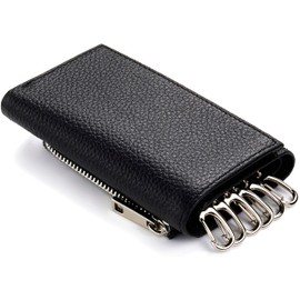 LUNICA Men's Key Case, Supervised by Organizers, Small but 6 Functions, Wallet, Integrated, Coin Purse, Smart Key, Leather, Card Holder, Black