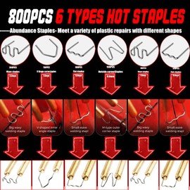 150W Plastic Welder,Plastic Welding Kit with 800pcs Hot Staples,2pcs pp Plastic Welding Rods,knife,Plier, Plastic Welding Machine Plastic Repair Kit for Car Bumper Crack Repair Tools(Yellow)