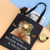 Skull tote bag Reading Because Murder Is Wrong Gifts For
