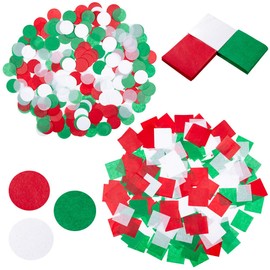 1200 Pcs Mini Christmas Red Green White Tissue Paper Craft Tissue Paper Squares 1.5" Tissue Paper Round Circle 1" for Kids Holiday Christmas Tree Ornaments Wreaths Cone Scrapbooking Gift Embellishmet