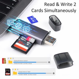 USB3.0 USB-C SD Card Reader, 2-in-1 Wansurs Aluminum Alloy Memory Card Reader with Dual Connectors for SDXC, SDHC, SD, MMC, RS-MMC, Micro SDXC, Micro SD, Micro SDHC, and UHS-I Cards