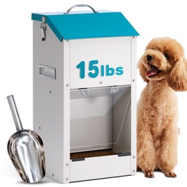 HHNIULI Galvanized Gravity Automatic Dog Feeder with A Stainless Steel Feed Shovel,15 Lbs Indoor and Outdoor Pet Feeder for Small and Medium Sized Dogs (15 lbs)