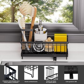 Portaesponjas Para Fregadero De Cocina Con Soporte Alto Para Cepillos, Organizador Para Fregadero De Cocina Con Bandeja De DesagüE, Soporte De Acero Inoxidable Para Esponjas De Fregadero Y JabóN