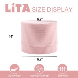 LITA Round Stuffed Pouf Ottoman, Velvet Poufs with High-Density Foam Filling and Washable Cover, Furry and Fluffy Bean Bag Foot Stools Ottoman for Living Room, Bedroom, Office, Pink