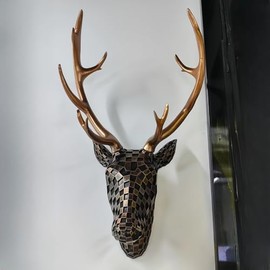 Will Art Museum Artistic deer head wall hanging decoration, high-end style home statue (棕)