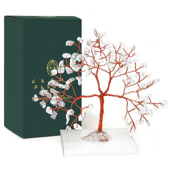 Crystal Tree with Selenite Base Opal Quartz Stones and Healing Crystals Tree of Life for Home and Office Decoration, Good Luck, Wealth, Handmade Feng Shui Decor Spiritual Gifts for Women and Men