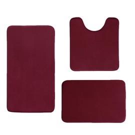 Madeals Memory Foam Bathroom Mat Set 3 Piece Bathroom Contour Rugs Combo, Soft Shaggy 2 Piece Bath Shower Mat and U-Shaped Toilet Floor Rug Burgundy