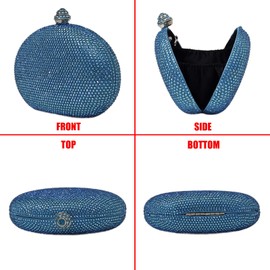 HUANG ZHUANG Bolso de mano de vidrio con forma de huevo, bolsa de noche con diamantes de imitación para mujer, fiesta, boda, lindo, Azul oscuro