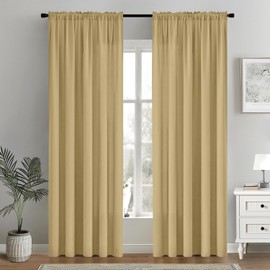 MIULEE Gold Privacy Sheer Curtains That Let Light in 72 Inches Long Non-See-Through Semi Sheer Curtain Light Filtering Window Curtains Drapes for Living Room Bedroom 2 Panels Set 52 X 72