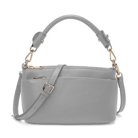 SHESTORY Women's Small Crossbody Bags Lady Cow Leather Shoulder Handbag Purse with 3 Shoulder Straps (Grey)