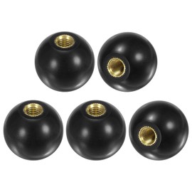 M METERXITY 5-Pack Threaded Ball Knobs, M8 Female Thread 30mm Dia. Thermoset Ball Knob for Lathe/Machine/Lawn Mowers, Round Phenolic Brass Insert Lever Handle [Black]