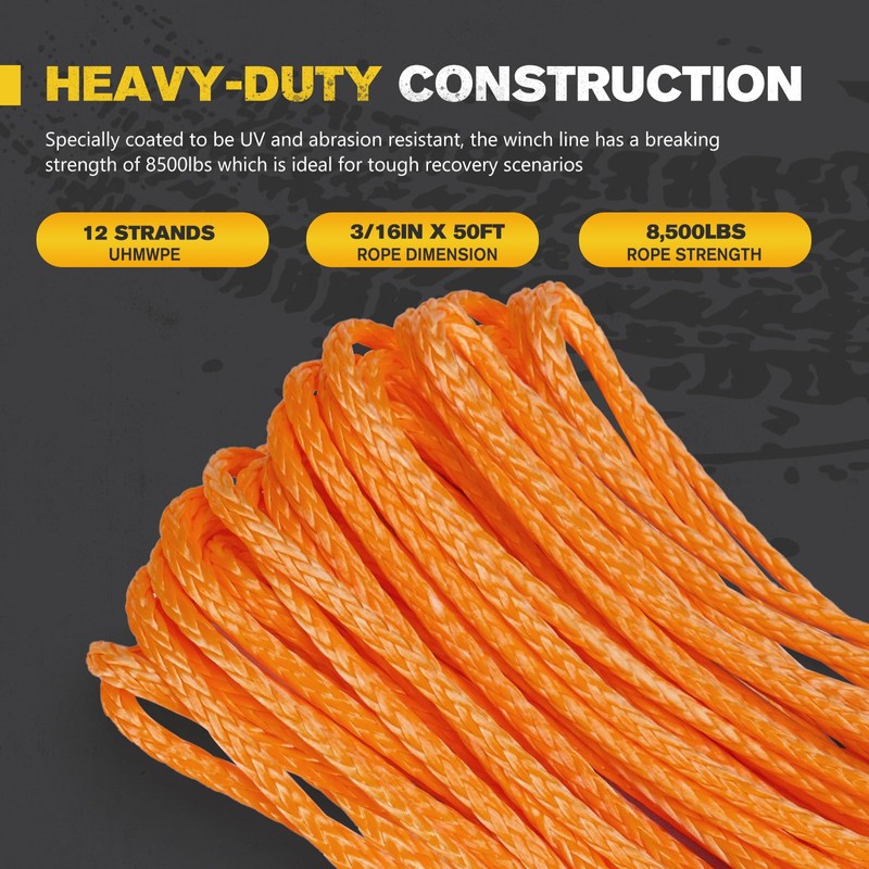BUNKER INDUST 3/16" x 50' Synthetic Winch Rope Kit,8200 LBS
