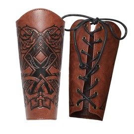 M-YOUNG Handcrafted Leather Bracers Viking Chest Armor for men Embossed Arm Armor Cuff Leather Gauntlet Costumes Accessories (Viking Angle Wings Leather Bracers-light brown)