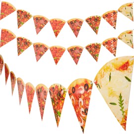 4 Pieces Pizza Photo Banner Pizza Pennant Pizza Party Theme Decoration for Pizza Themed Birthday Baby Shower Party Supply, Pre-Assembled