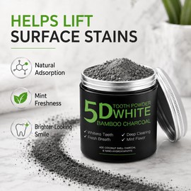 Bamboo Charcoal Whitening Tooth Powder with Hydroxyapatite, Stain Removal & Enamel Support, Natural Fluoride Free Teeth Whitening Powder for Adults, 1.76 oz