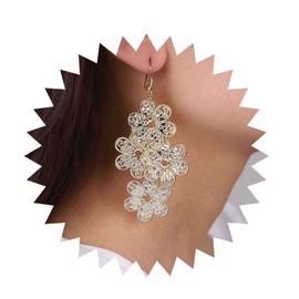 Cimenexe Bohemian Flower Filigree Dangle Earrings Gold Hollow Flower Chandelier Earrings Metal Stacking Flower Drop Earrings Statement Filigree Flower Earrings Jewelry for Women and Girls Gifts