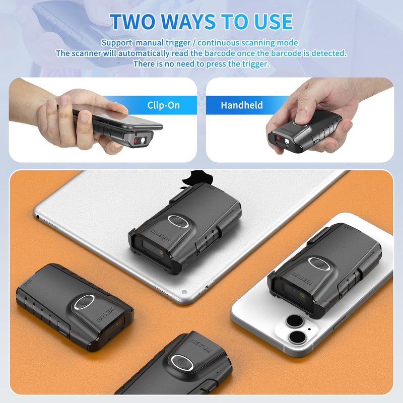 NETUM Bluetooth 2D Barcode Scanner, 3-in-1 Small Portable QR Barcode