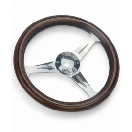 New World Motoring 14" Inch Classic Nostalgia Style Wood Grip Grain Steering Wheel Slotted 3 spoke