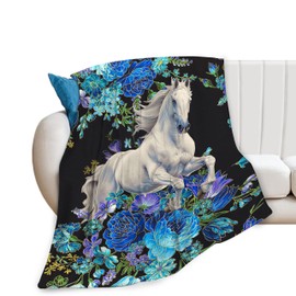 Horse Blanket White Horse Fleece Throw Blanket Fuzzy Plush Super Soft Cozy Warm Horse Decor Stuffed Animal Bedding Blanket Gifts for Boys Girls Kids Adult Men Women 40"x50"
