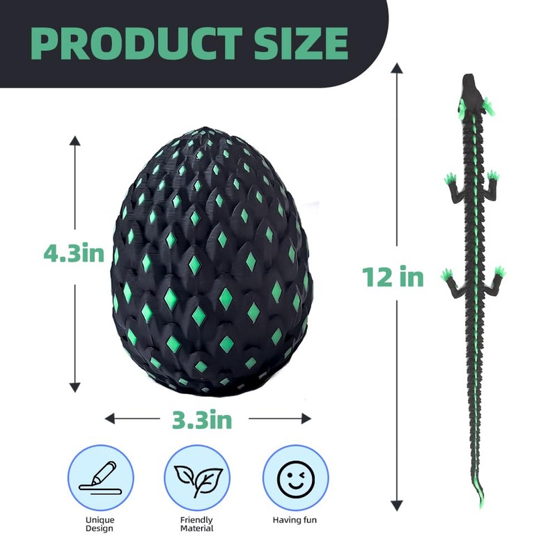 3D Printed Dragon Eggs with Dragon Inside,3D Printed Fidget Animals,Glow