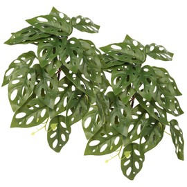 WOLEDOE 2Pack Reptile Fake Plants for Terrarium, Snake Tank Accessories, Habitat Decor Artificial Hanging Plants with Suction Cup - Fake Swiss Cheese Plants Monstera Adansonii