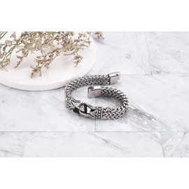 PiercingJak Viking Bracelet Men's Bracelet Wide 12 mm with Infinity Sign Celtic Pendant Magnetic Clasp Stainless Steel Cuban Link Bangle Retro Nordic Biker Jewellery for Men Dad, 22 cm, Stainless