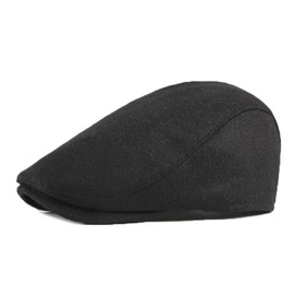 ZARSIO Men's Newsboy Hat Flat Top Warm Panel Peak Beret Hat Adjustable Wool Blend Driver Hat Outdoor Winter Black