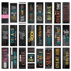 Chalkboard Style Motivational Bookmarks / 24 Inspirational Phrase Quote Flat Card Set / 2" x 6" Cardstock Paper Classroom Reward Bookmark Pack/Made in The USA