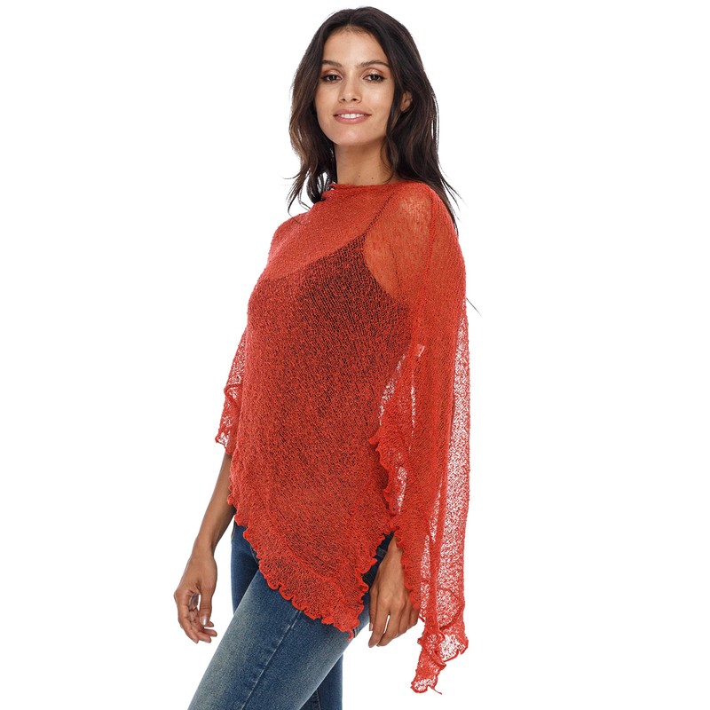 SHU-SHI - Women's Poncho Top with Ruffles - Transparent -