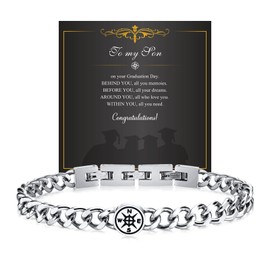 VNOX Men's Compass Bracelet 2025 Graduation Gifts for Him, College, High, Middle School Graduation Gifts for Son Form Mom Dad First Day of School Back to School Congratulations Gift Ideas Christmas