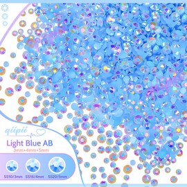 qiipii Light Blue AB Resin Rhinestones w B7000 Jewelry Glue for Bedazzling Crafting 3mm 4mm 5mm Baby Blue Flatback Jelly Stones Bulk SS10 SS16 SS20 Diamonds Gems for Nails Face Makeup Tumblers Crafts