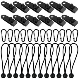 HOTUT Tent Clips Set, 12 Pcs Tarp Clips Heavy Duty with 12 Bungee Ball Cords + 12 Carabiner, Tarpaulin Clip Clamp for Fixing Tents, Tarps, Awnings, Tarpaulin, Outdoor Camping, Caravan Canopies