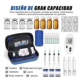 Zanoreth Hielera Portátil Insulina con Termómetro y 3 Bolsas de Gel Frío Reutilizables