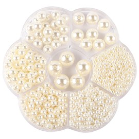 Pack of 1150 Beads, White Round Beads, Faux Pearl, Suitable for Bracelets, Necklaces, Earrings and Jewellery Making Accessories (Cream)