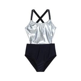 Gottex Baby Girl's Kids Toddler and Little Duo Black and Silver Block Print Colorful One Piece Swimsuit