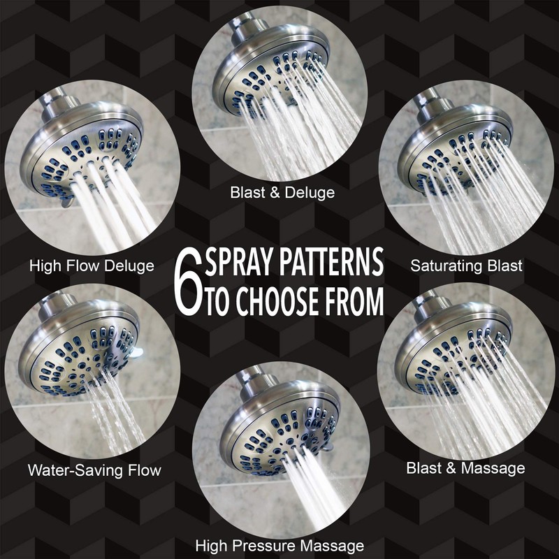 6 Function Adjustable Luxury Shower Head - High Pressure Boosting,
