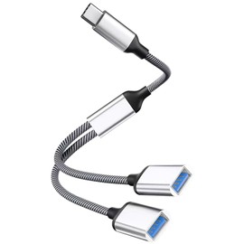Powice USB C Splitter, USB C Splitter 1 zu 2 USB2.0 Kabel, 10 W Wiederaufladbarer US-BSplitter 1 auf 2, US-B C Verteiler Geeignet für US-B Schnittstellenerweiterung(Silber)
