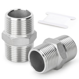 ERGAOBOY Pack of 2 Stainless Steel 316L Hexagonal Fittings with Male Thread, Pipe Fitting 3/8 Inch BSP Male Thread x 3/8 Inch BSP Male Thread
