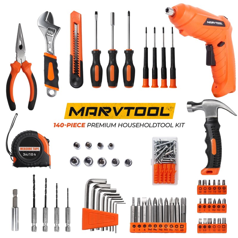 MarvTool 140 Piece Basic Tool Set, Portable Tool Box with