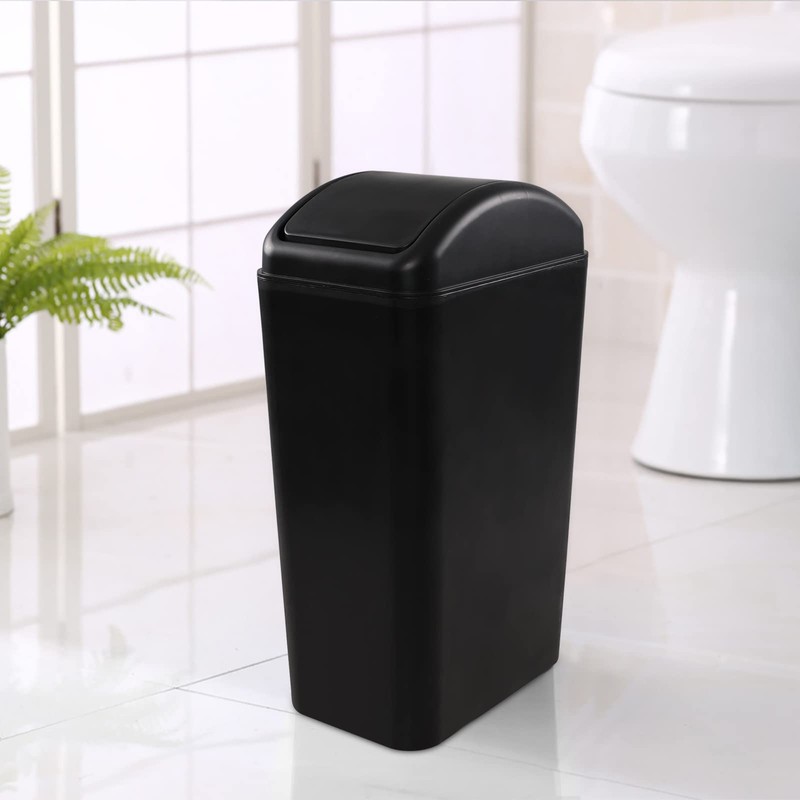 Hespama 14L Slim Plastic Trash Bin, Black Waste Bin with